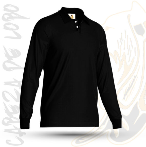 Playera Tipo Polo Manga Larga en Pique  Color Negro